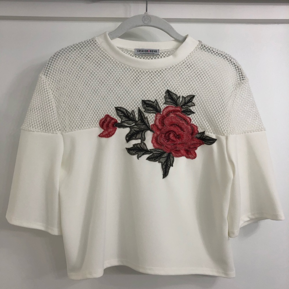 White Cropped Mesh Top - Picture 1 of 5